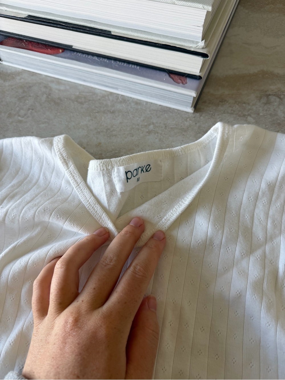 White Pointelle Short Sleeve Top - Picture 2 of 2